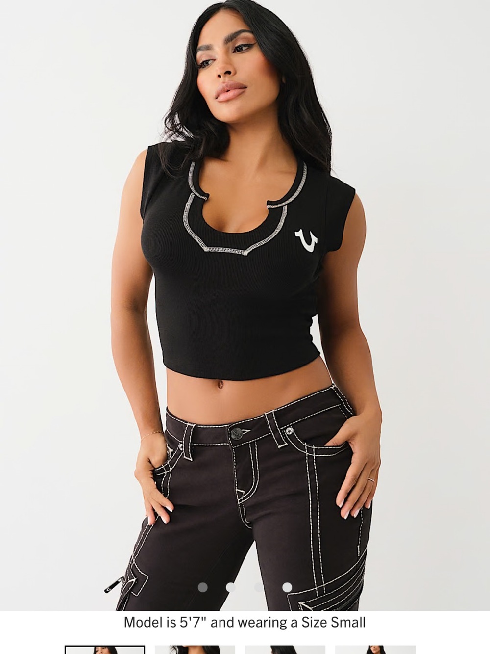 True Religion Horseshoe Cropped Notch Tee - Picture 2 of 7